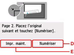 Écran de confirmation de numérisation de l'original